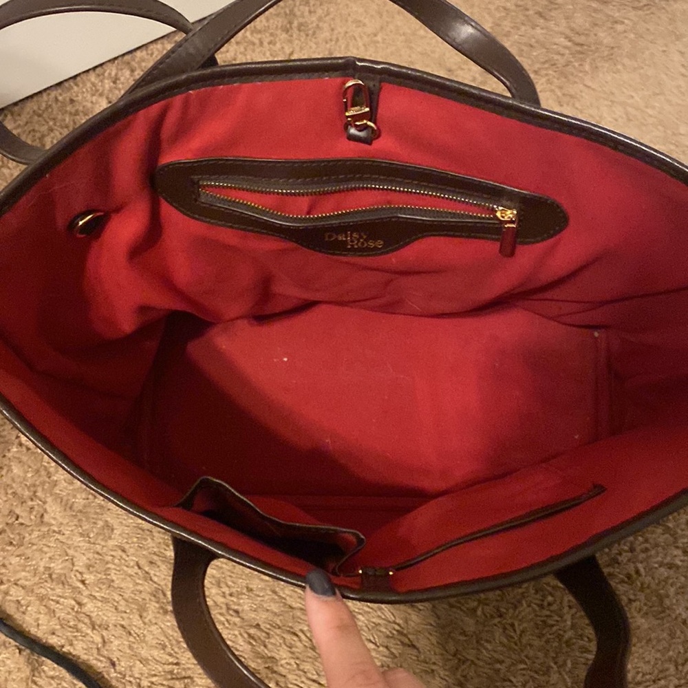 Re-Poshing this great bag! Checkerboard Brown Tote Bag with Red Interior - Picture 3 of 5